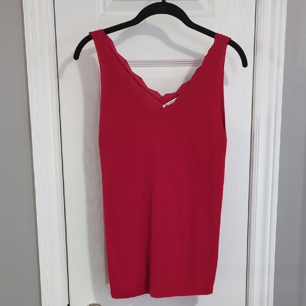 Scalloped V-Neck Sleeveless Top